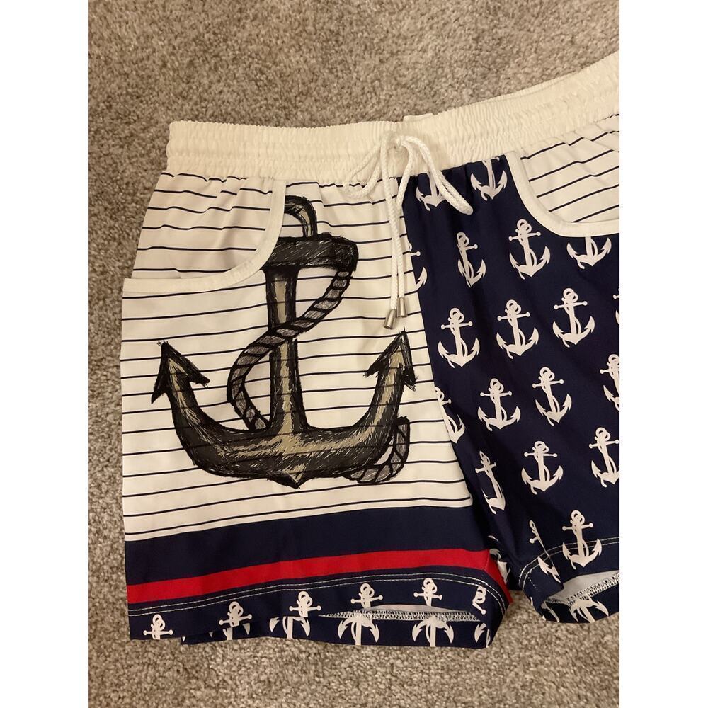 Pistol Pete Men's Striped Nautical Swim Trunks, S - Picture 3 of 5